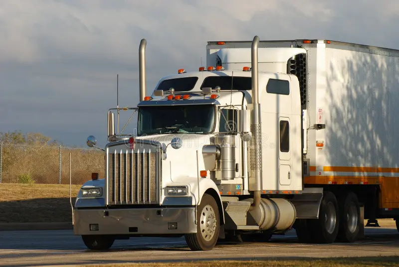 Front view of white and orange color truck