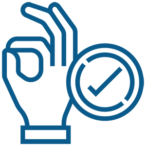 a blue color hand icon with tick mark